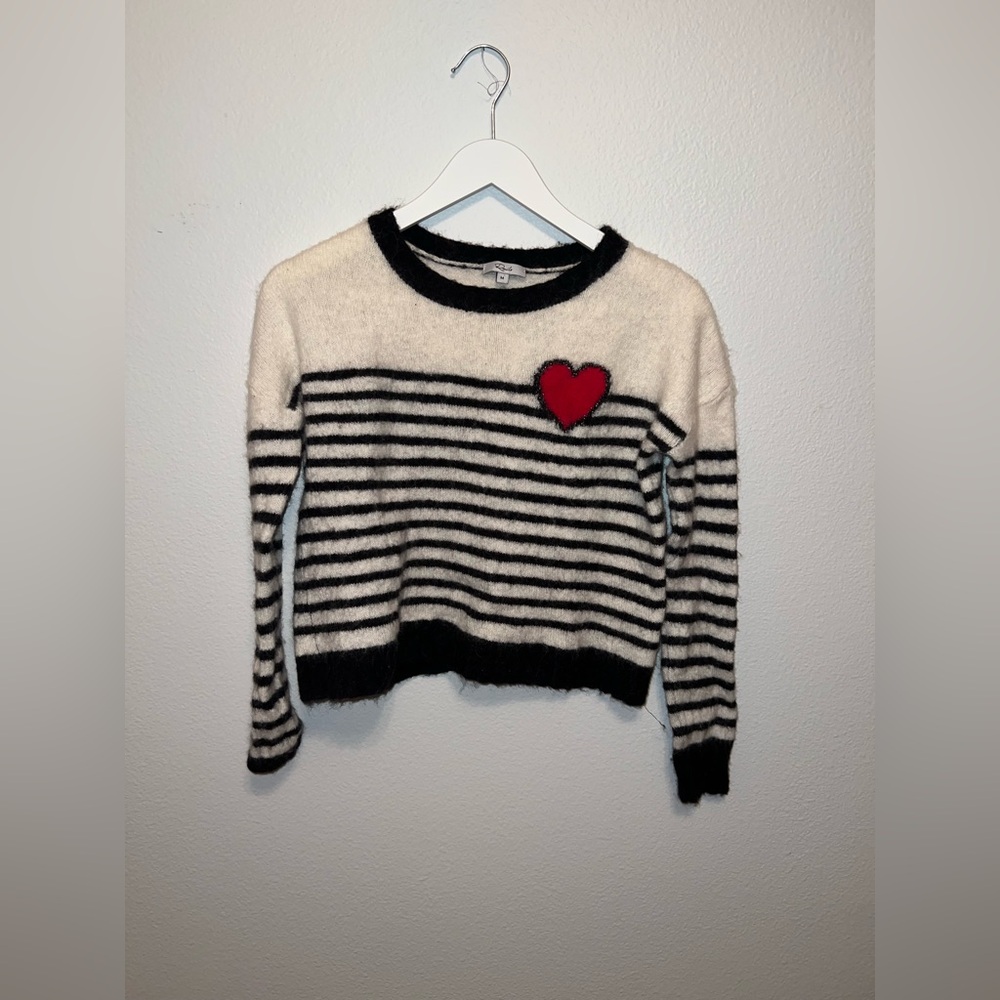 Striped Black and White Sweater with Red Heart